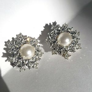 Vintage diamond & pearl clasp earrings